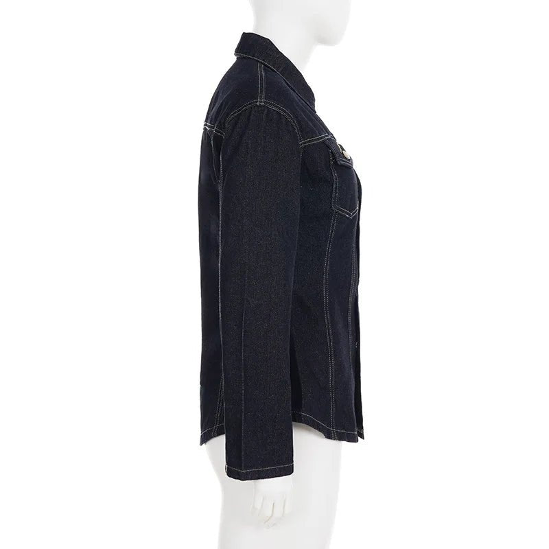 Denim Coat With Waist Cinching Casual Streetwear Style - SN Wigs & More