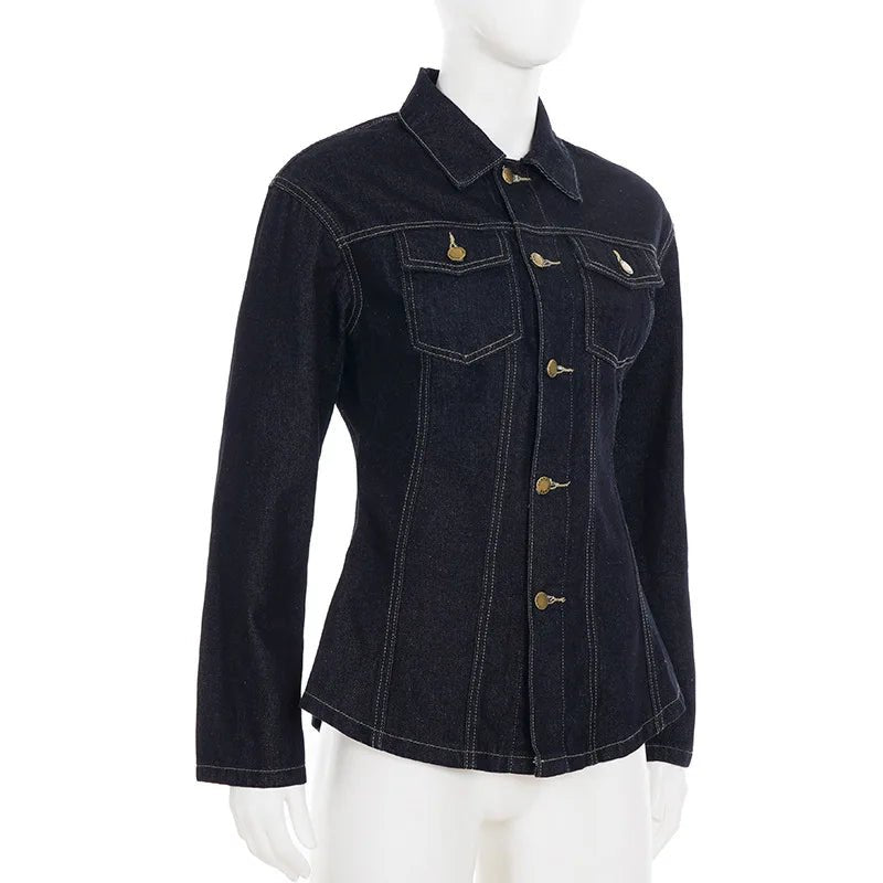 Denim Coat With Waist Cinching Casual Streetwear Style - SN Wigs & More