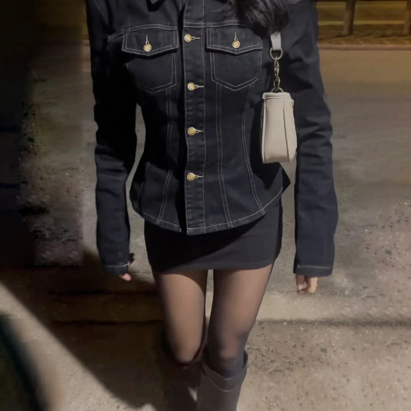 Denim Coat With Waist Cinching Casual Streetwear Style - SN Wigs & More