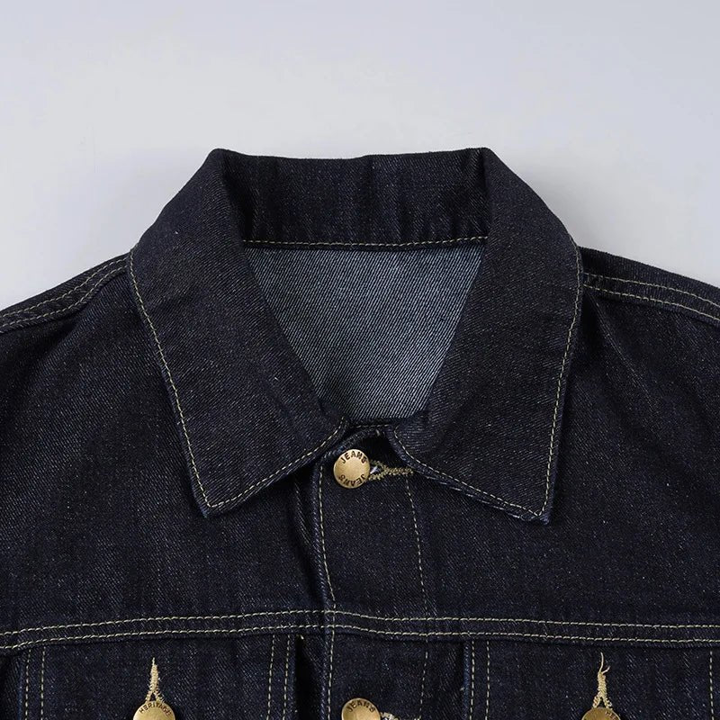 Denim Coat With Waist Cinching Casual Streetwear Style - SN Wigs & More