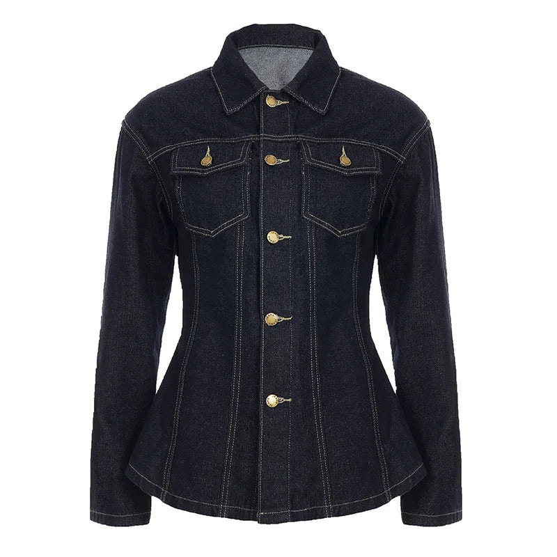 Denim Coat With Waist Cinching Casual Streetwear Style - SN Wigs & More