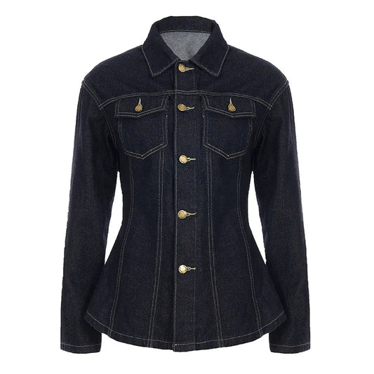 Denim Coat With Waist Cinching Casual Streetwear Style - SN Wigs & More