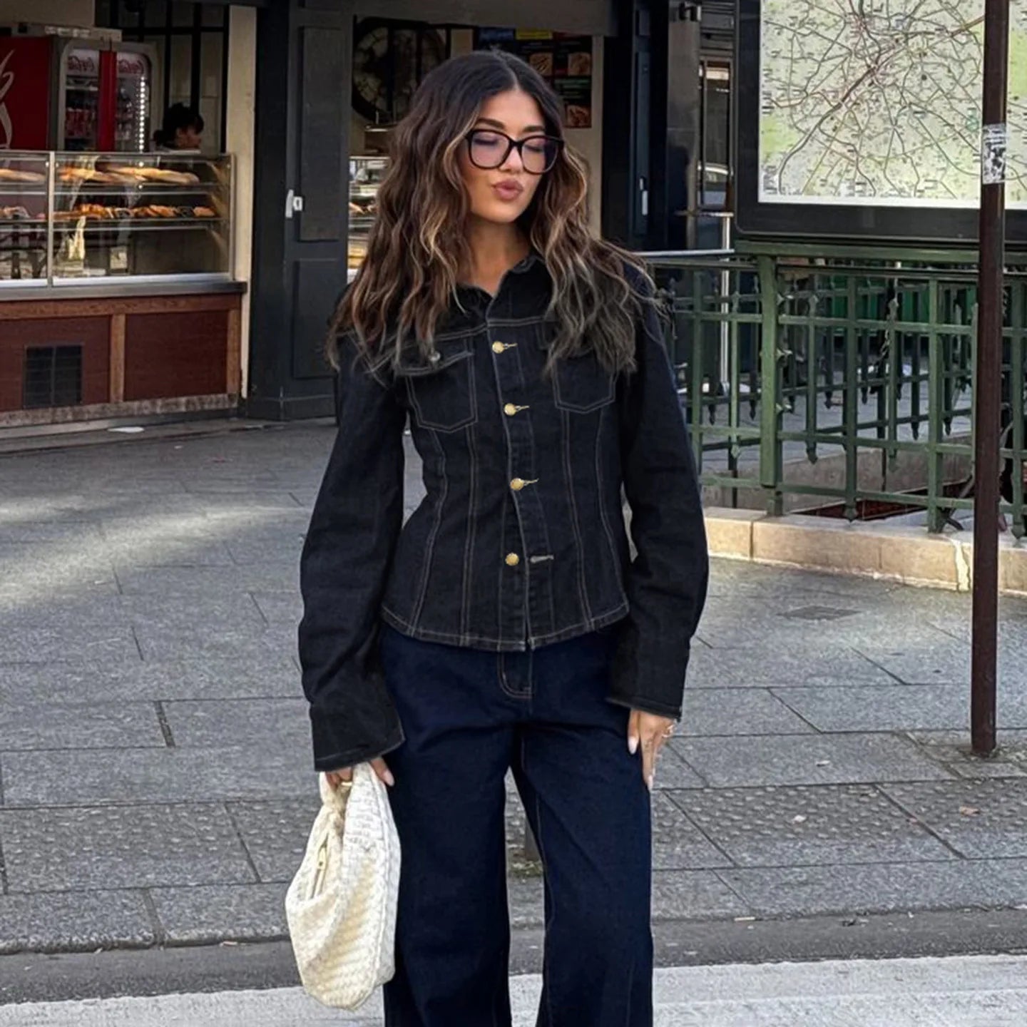 Denim Coat With Waist Cinching Casual Streetwear Style - SN Wigs & More