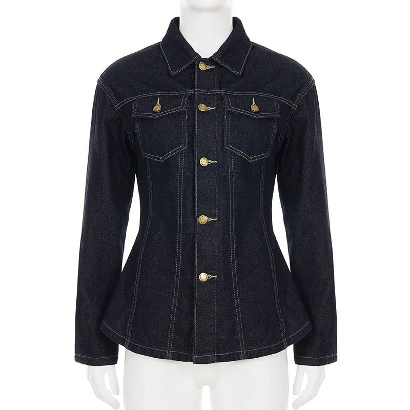 Denim Coat With Waist Cinching Casual Streetwear Style - SN Wigs & More