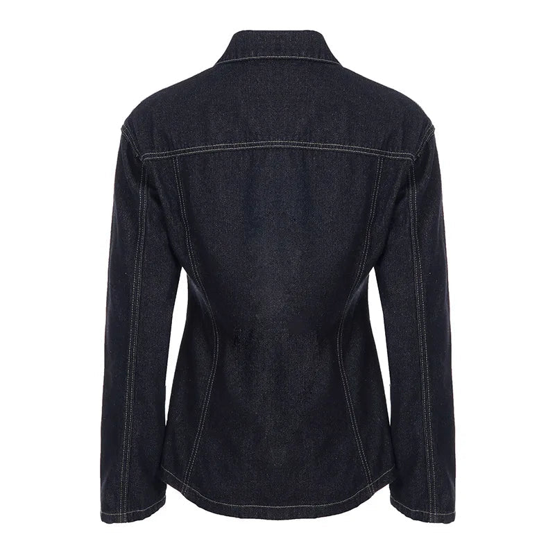 Denim Coat With Waist Cinching Casual Streetwear Style - SN Wigs & More