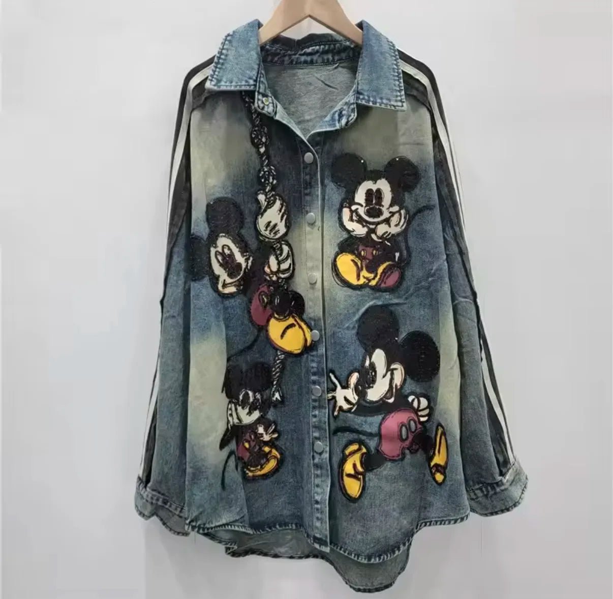Denim Jacket With Heavy Sequin Embroidery And Loose Mid Length For Women - Casual Style - SN Wigs & More