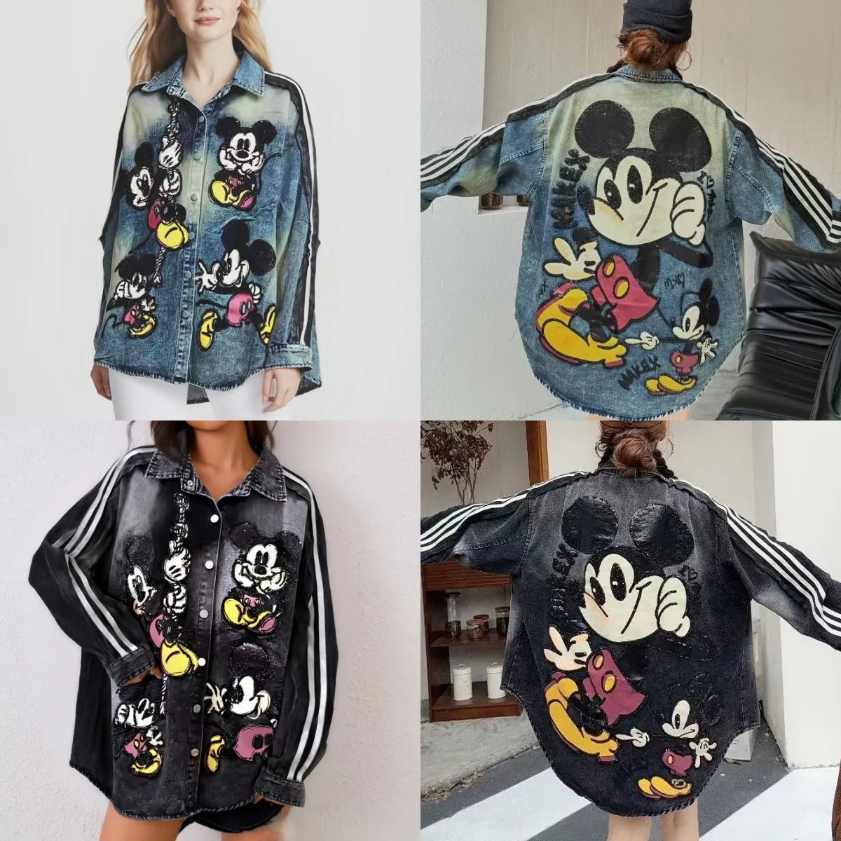 Denim Jacket With Heavy Sequin Embroidery And Loose Mid Length For Women - Casual Style - SN Wigs & More