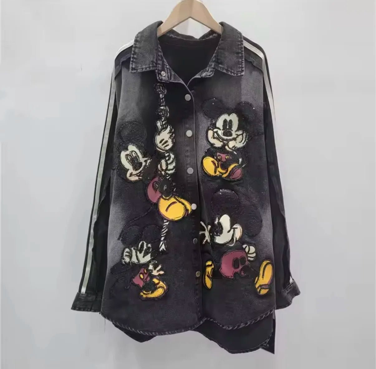 Denim Jacket With Heavy Sequin Embroidery And Loose Mid Length For Women - Casual Style - SN Wigs & More