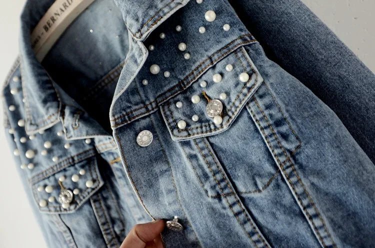 Denim Jacket With Ripped Detailing And Turn Down Collar – Vintage Streetwear Loose Fit Outerwear - SN Wigs & More