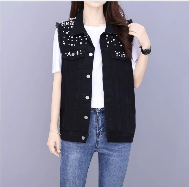 Denim Jacket With Ripped Detailing And Turn Down Collar – Vintage Streetwear Loose Fit Outerwear - SN Wigs & More