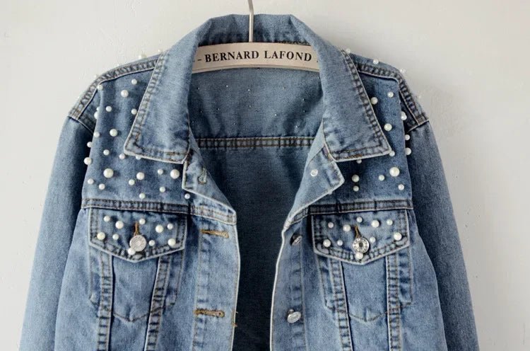 Denim Jacket With Ripped Detailing And Turn Down Collar – Vintage Streetwear Loose Fit Outerwear - SN Wigs & More