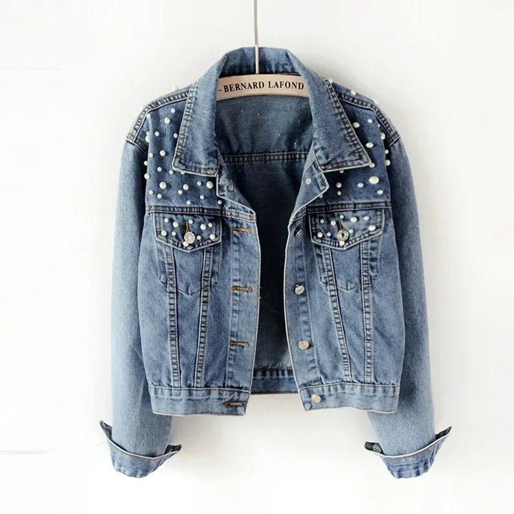 Denim Jacket With Ripped Detailing And Turn Down Collar – Vintage Streetwear Loose Fit Outerwear - SN Wigs & More