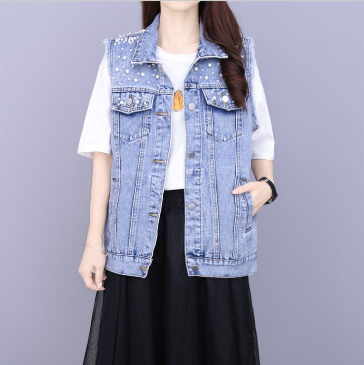 Denim Jacket With Ripped Detailing And Turn Down Collar – Vintage Streetwear Loose Fit Outerwear - SN Wigs & More
