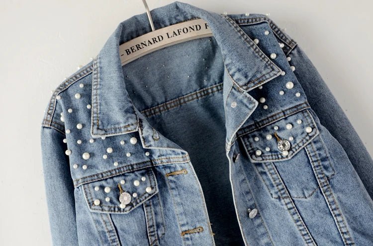 Denim Jacket With Ripped Detailing And Turn Down Collar – Vintage Streetwear Loose Fit Outerwear - SN Wigs & More
