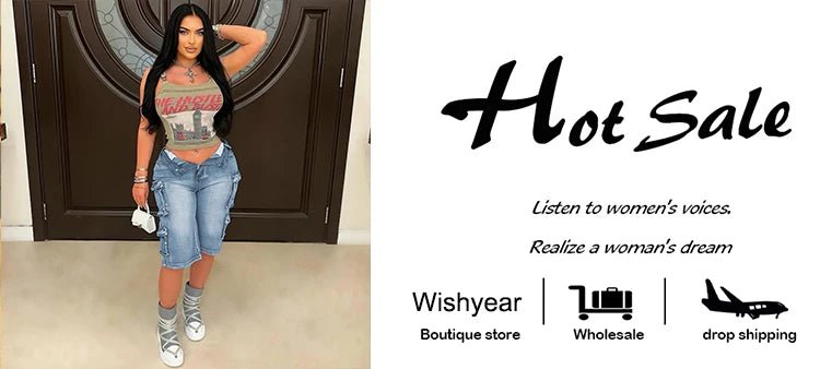 Denim Jeans With Washed Blue Wide Leg And Ultra Practical Multi Pocket Casual Streetwear - SN Wigs & More