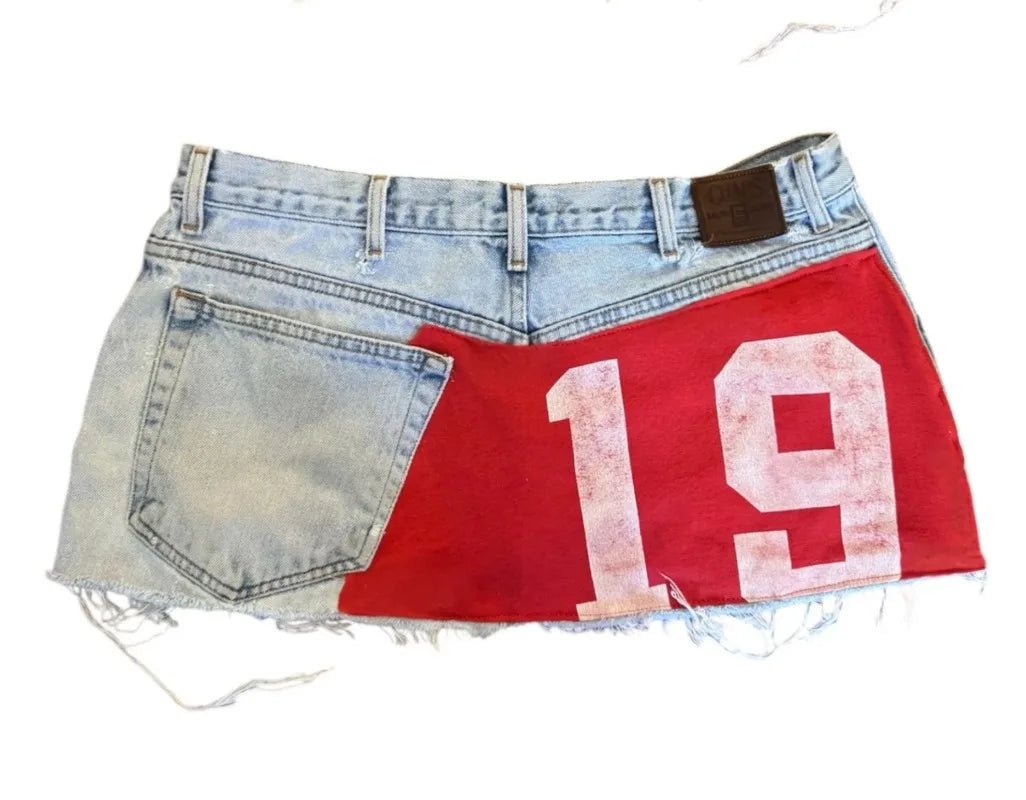 Denim Mini Skirt + Applique Print + Goth Street Harajuku Vintage Y2K Chic - SN Wigs & More