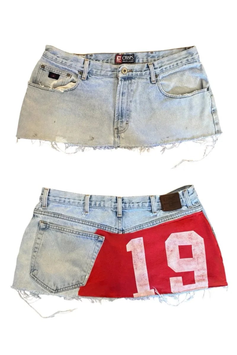 Denim Mini Skirt + Applique Print + Goth Street Harajuku Vintage Y2K Chic - SN Wigs & More