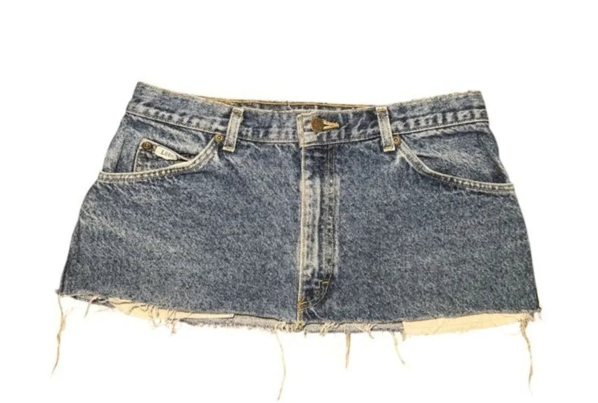 Denim Mini Skirt + Applique Print + Goth Street Harajuku Vintage Y2K Chic - SN Wigs & More