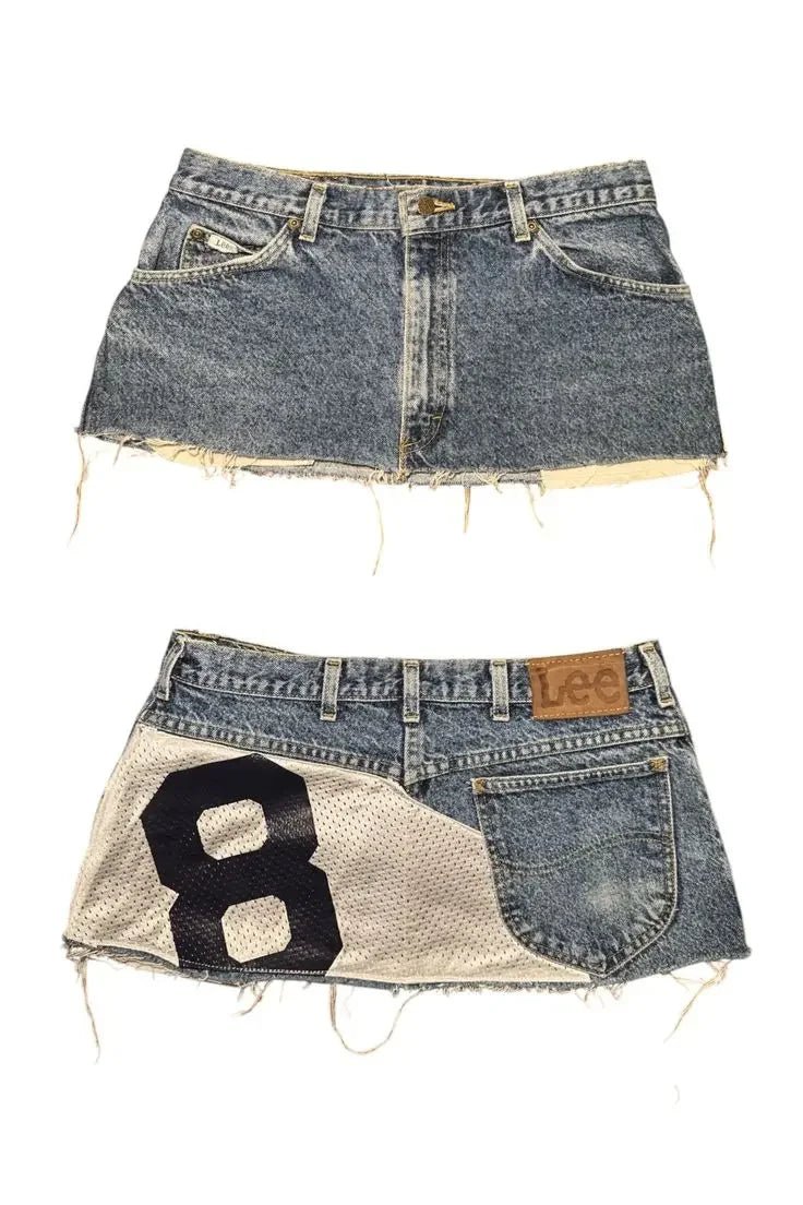 Denim Mini Skirt + Applique Print + Goth Street Harajuku Vintage Y2K Chic - SN Wigs & More