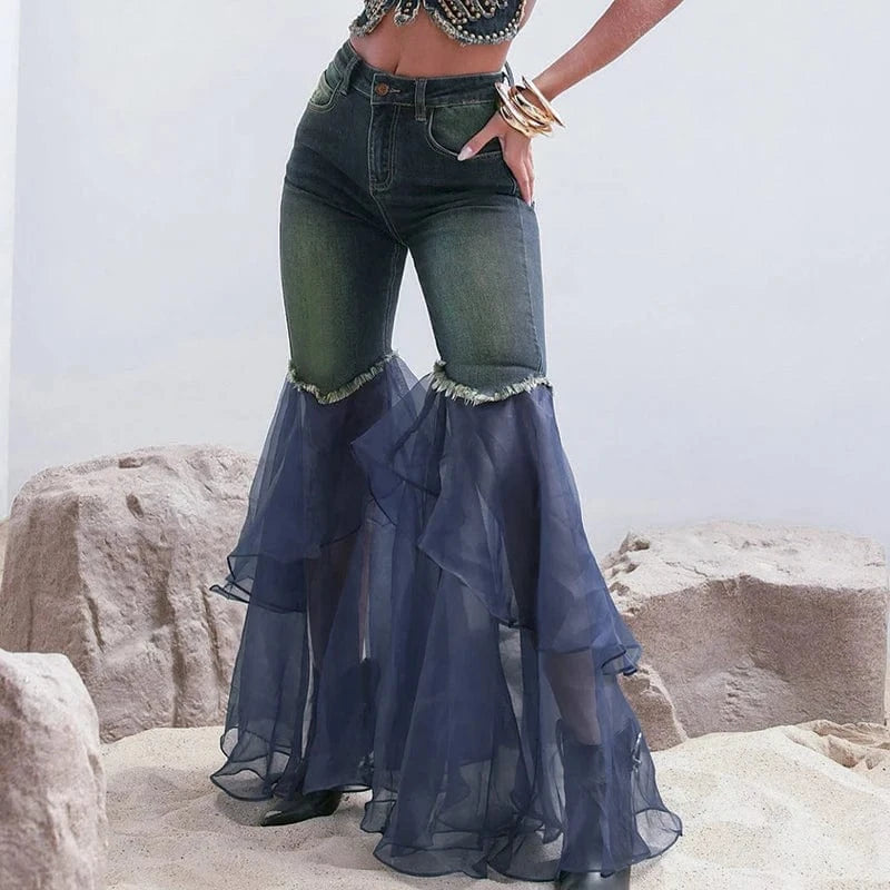Denim Sheer Flare Jeans – Unique Fashion Statement