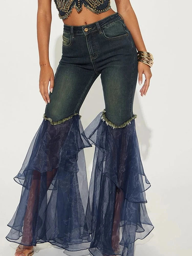 Denim Sheer Flare Jeans – Unique Fashion Statement