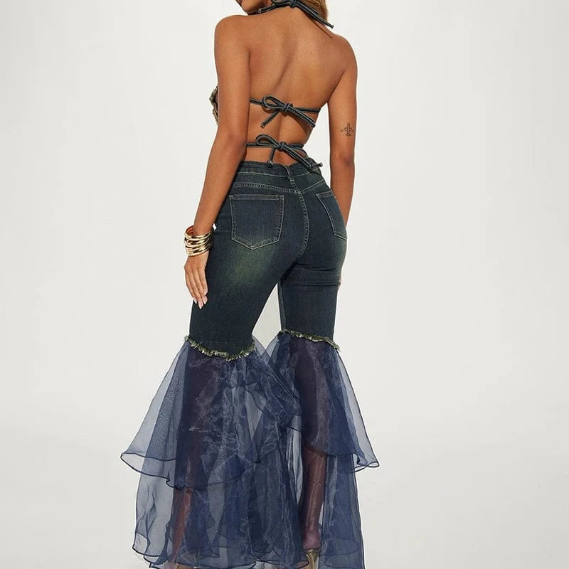 Denim Sheer Flare Jeans – Unique Fashion Statement