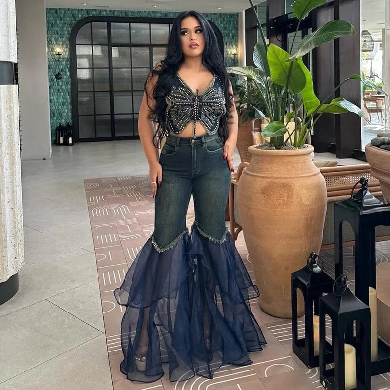 Denim Sheer Flare Jeans – Unique Fashion Statement