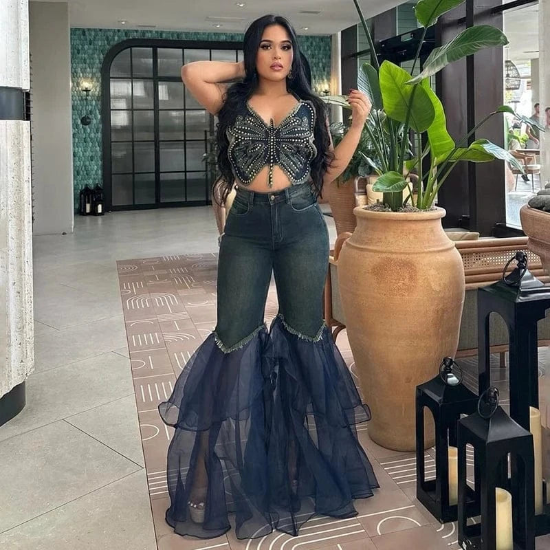 Denim Sheer Flare Jeans – Unique Fashion Statement