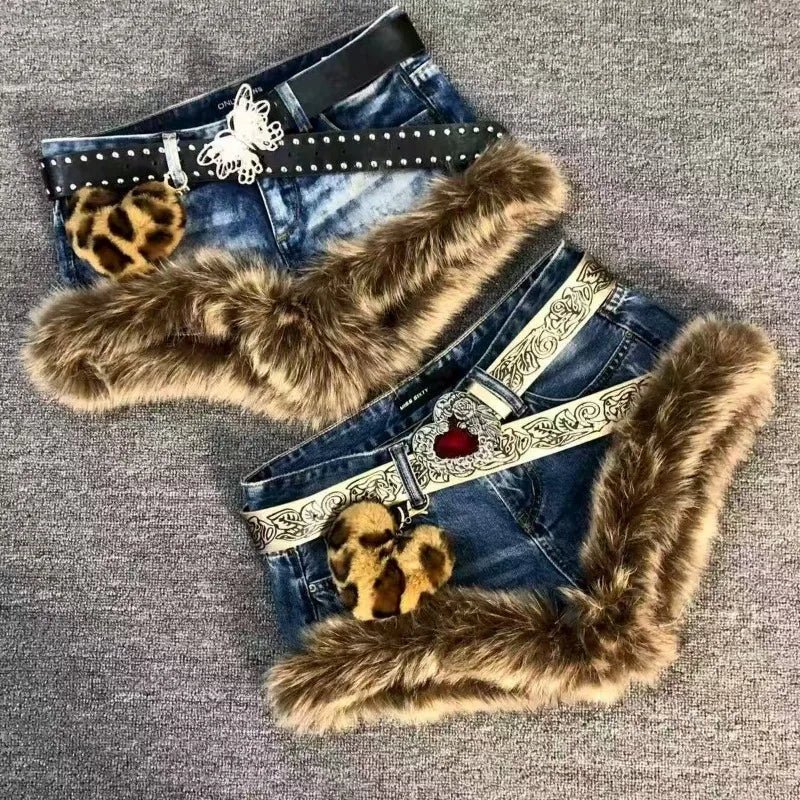 Denim Shorts + Spliced Patchwork Details With Contrast Stitching + Vintage Hip Hop Streetwear For Women - SN Wigs & More