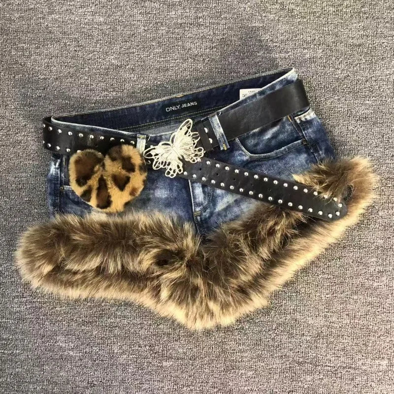 Denim Shorts + Spliced Patchwork Details With Contrast Stitching + Vintage Hip Hop Streetwear For Women - SN Wigs & More
