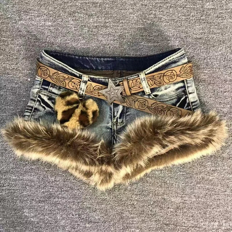 Denim Shorts + Spliced Patchwork Details With Contrast Stitching + Vintage Hip Hop Streetwear For Women - SN Wigs & More