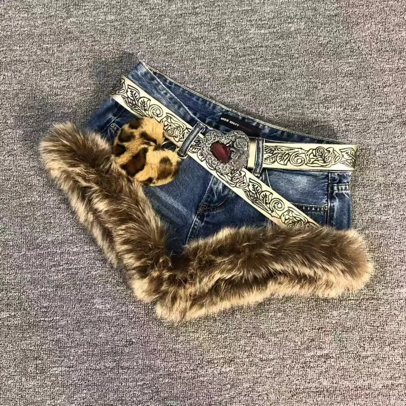 Denim Shorts + Spliced Patchwork Details With Contrast Stitching + Vintage Hip Hop Streetwear For Women - SN Wigs & More