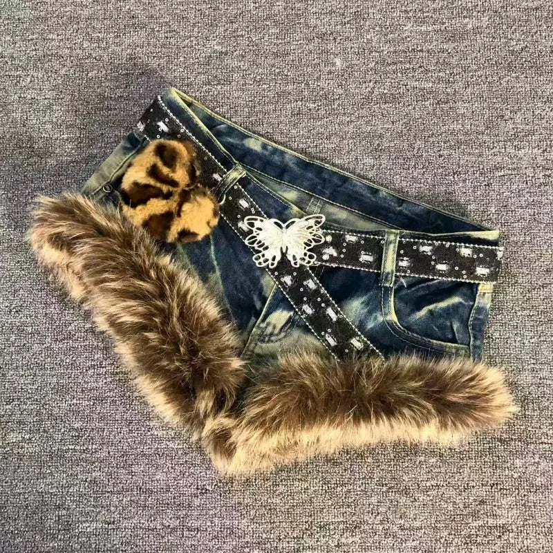 Denim Shorts + Spliced Patchwork Details With Contrast Stitching + Vintage Hip Hop Streetwear For Women - SN Wigs & More