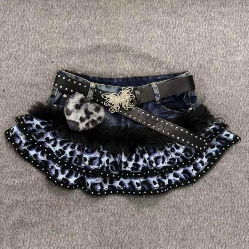 Denim Shorts With Dark Panther Print – Y2K Punk Retro Style - SN Wigs & More
