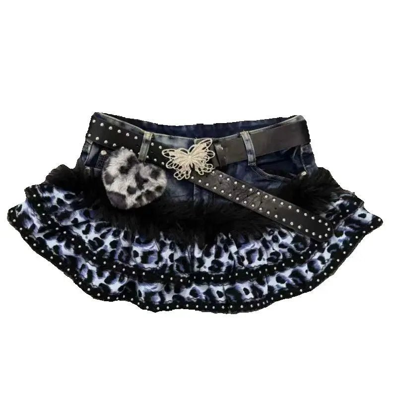 Denim Shorts With Dark Panther Print – Y2K Punk Retro Style - SN Wigs & More