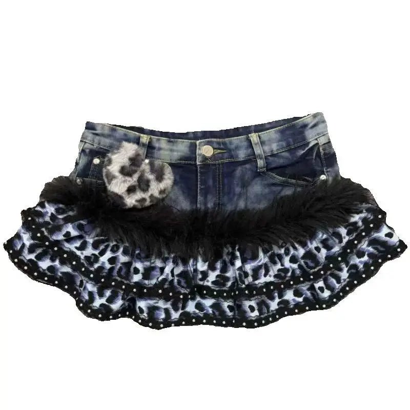 Denim Shorts With Dark Panther Print – Y2K Punk Retro Style - SN Wigs & More