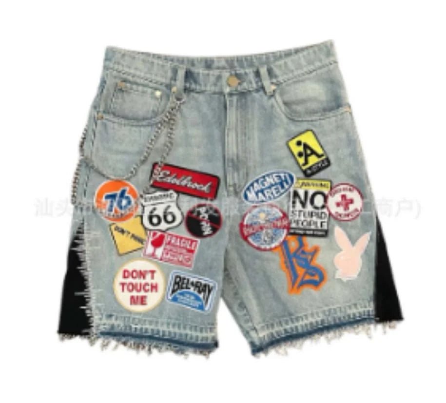 Denim Shorts With Lace Pocket Detail - Y2K Streetwear Everyday Casual Festival Style - SN Wigs & More