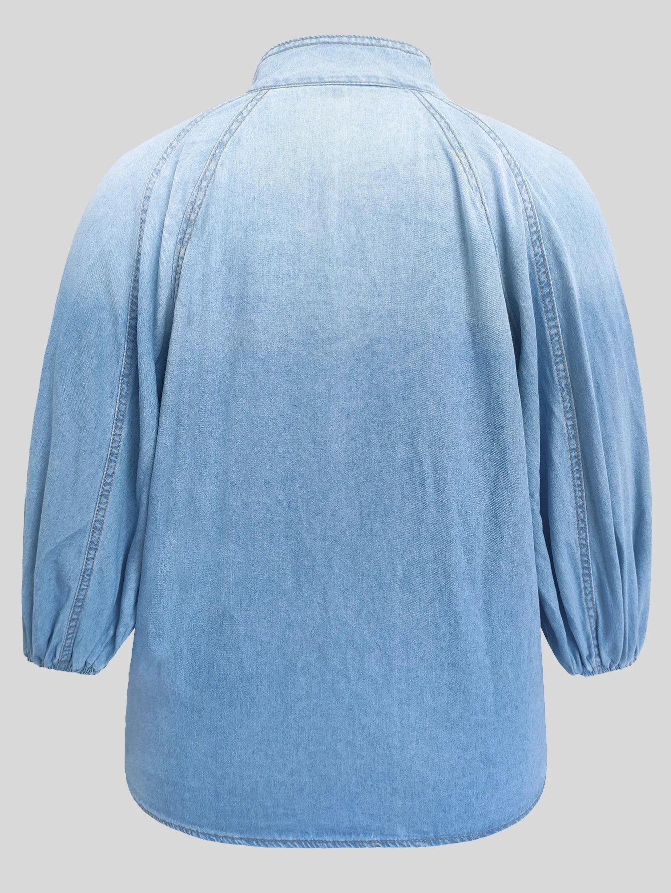 Denim Top With Turtleneck And Splice Puff Sleeves For Casual Streetwear In Autumn - SN Wigs & More