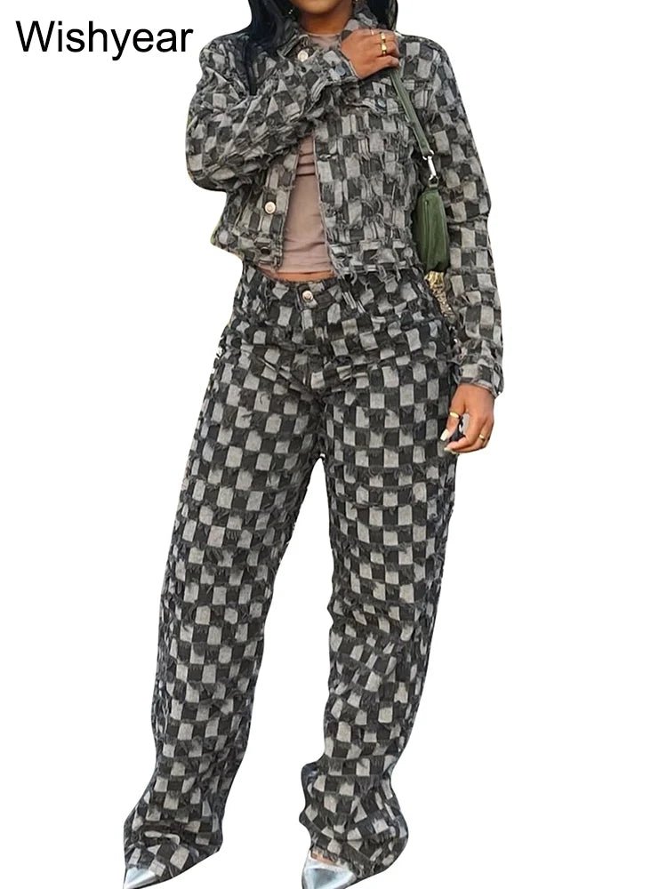 Denim Two Piece Set Patchwork Jacket Streetwear Style - SN Wigs & More