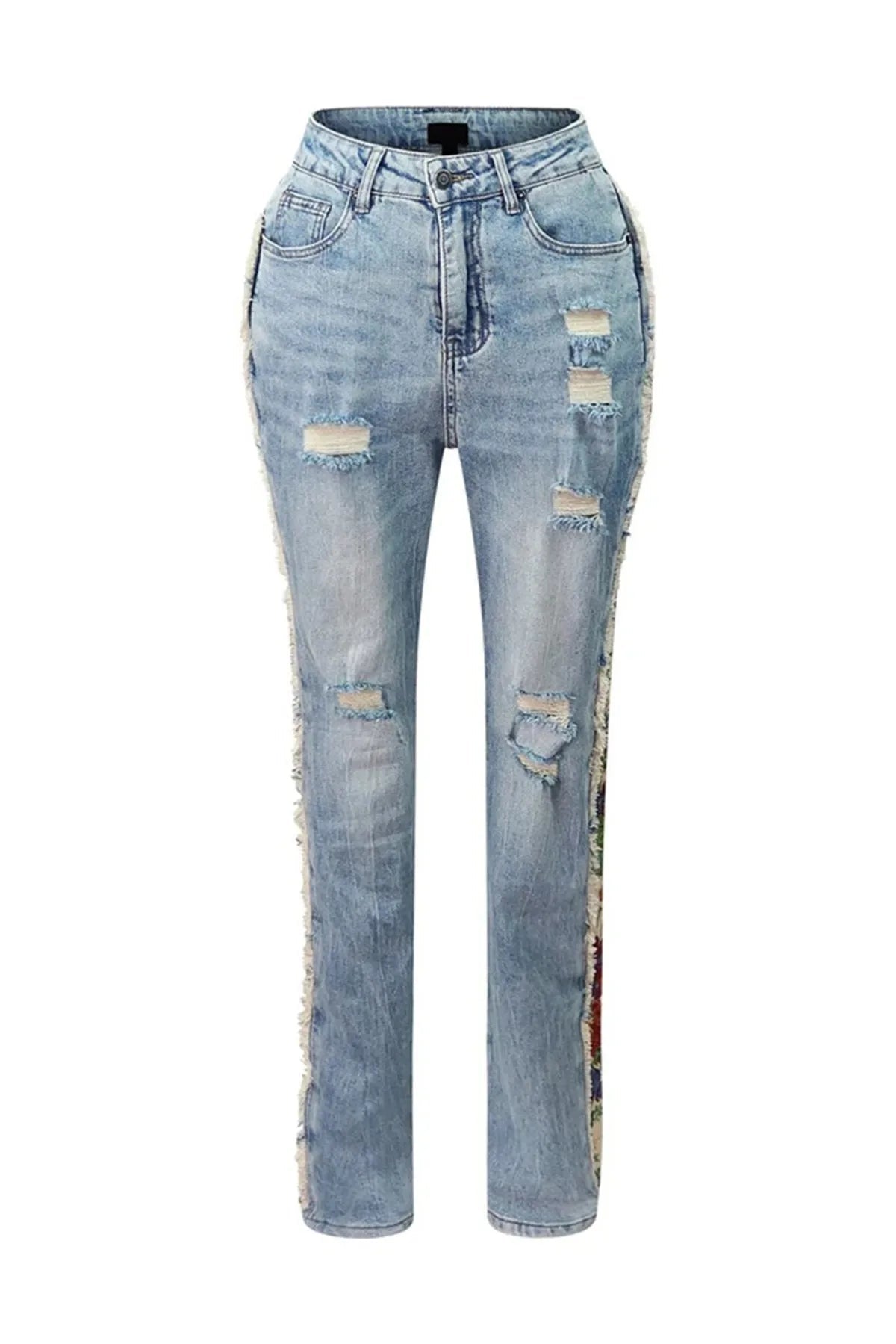 Denim Two Piece Set With Patchwork Flower Print Turn Down Collar Y2K Autumn Style - SN Wigs & More