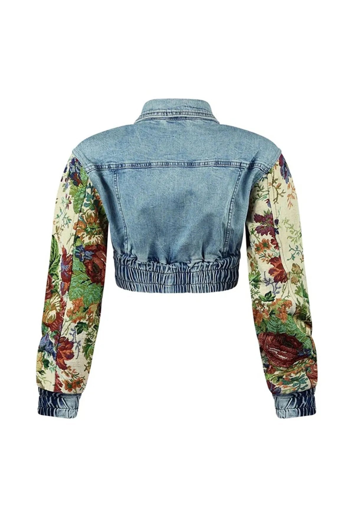 Denim Two Piece Set With Patchwork Flower Print Turn Down Collar Y2K Autumn Style - SN Wigs & More