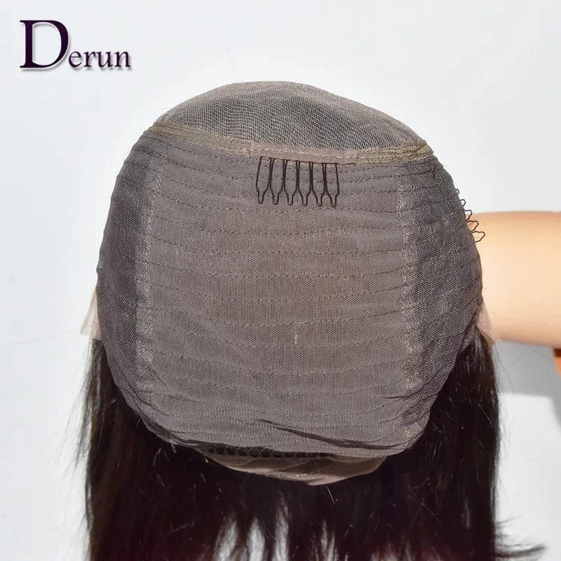 Derun HAIR FACTORY New Design virgin cuticle aligned Brazilian human hair bang wigs, short bob lace front fringe bang wigs