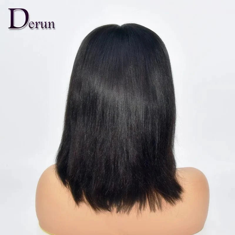 Derun HAIR FACTORY New Design virgin cuticle aligned Brazilian human hair bang wigs, short bob lace front fringe bang wigs