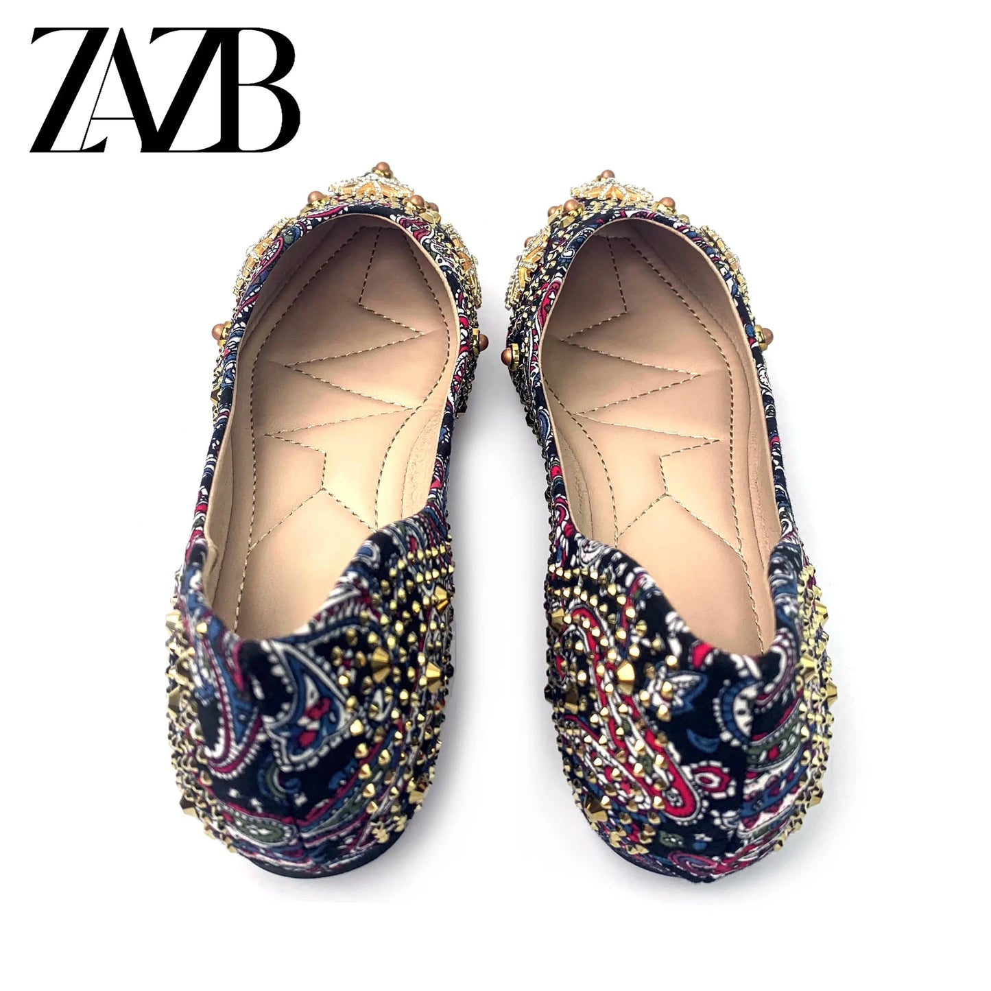 Design new wedding Women's Flat shoes loafer slip on office parliament rivet dinner party grace occupation banquet for ladies