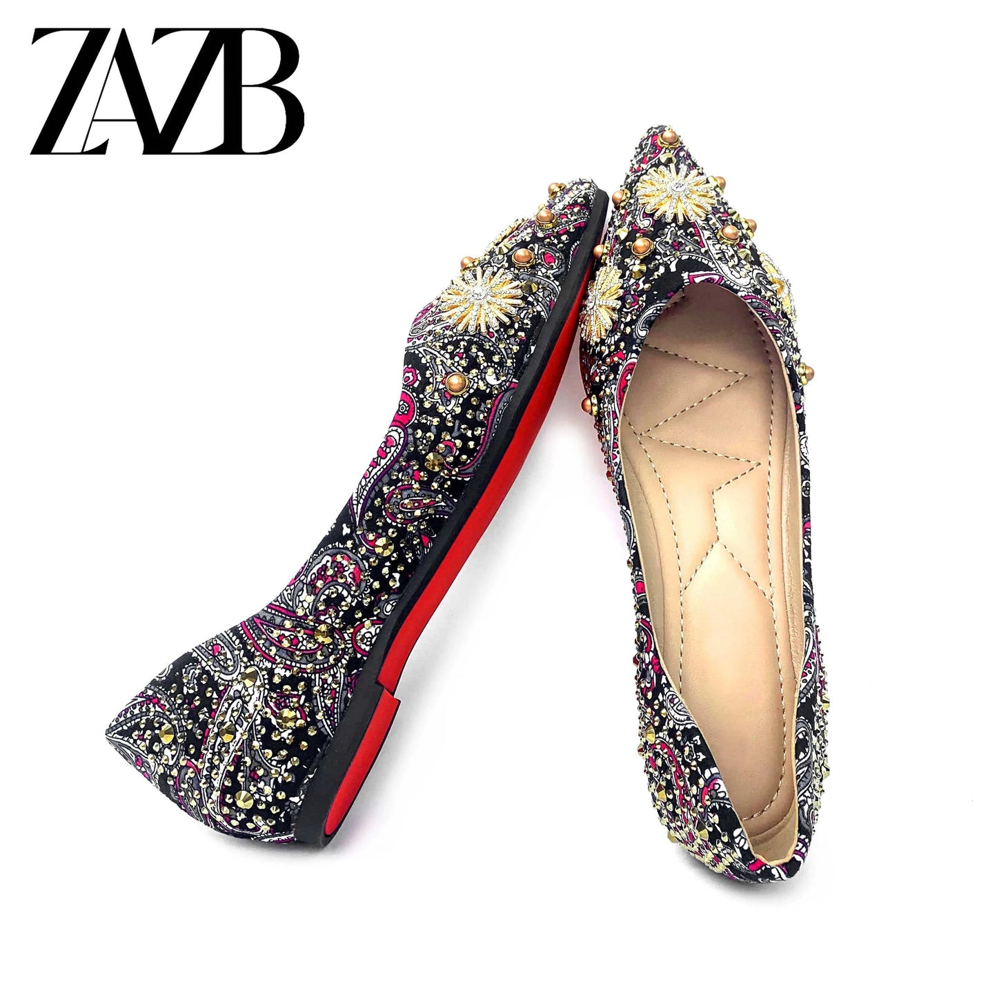 Design new wedding Women's Flat shoes loafer slip on office parliament rivet dinner party grace occupation banquet for ladies