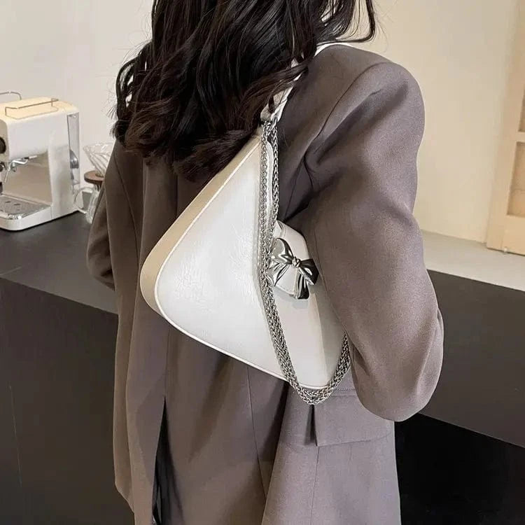 Design Small PU Leather Half-moon Shoulder Bags for Women 2024 Retro Vintage Female Underarm Bag Sweet Bow Handbags and Purses