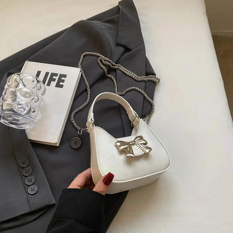 Design Small PU Leather Half-moon Shoulder Bags for Women 2024 Retro Vintage Female Underarm Bag Sweet Bow Handbags and Purses