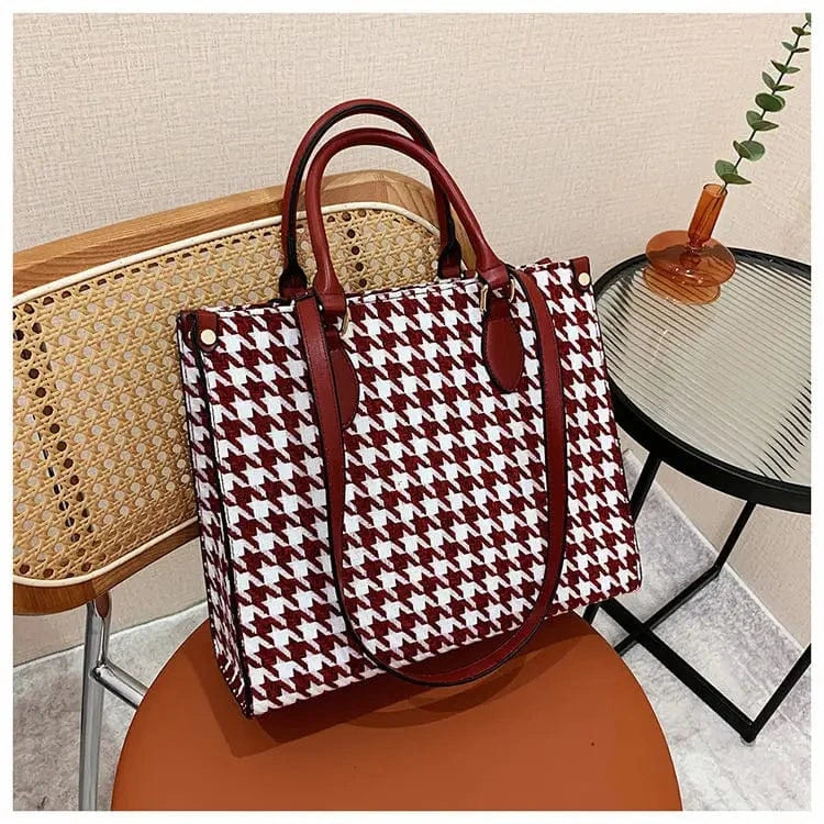 Designer famous brand / Red Designer Hot Sale 2024 Customized Retro Houndstooth Large Tote Bag Fashion Leather Handbag Shoulder Bag for Women