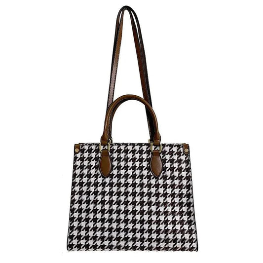 Designer Hot Sale 2024 Customized Retro Houndstooth Large Tote Bag Fashion Leather Handbag Shoulder Bag for Women
