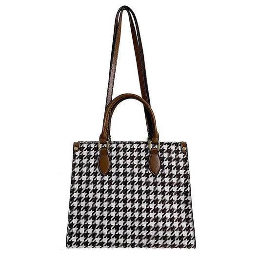 Designer Hot Sale 2024 Customized Retro Houndstooth Large Tote Bag Fashion Leather Handbag Shoulder Bag for Women